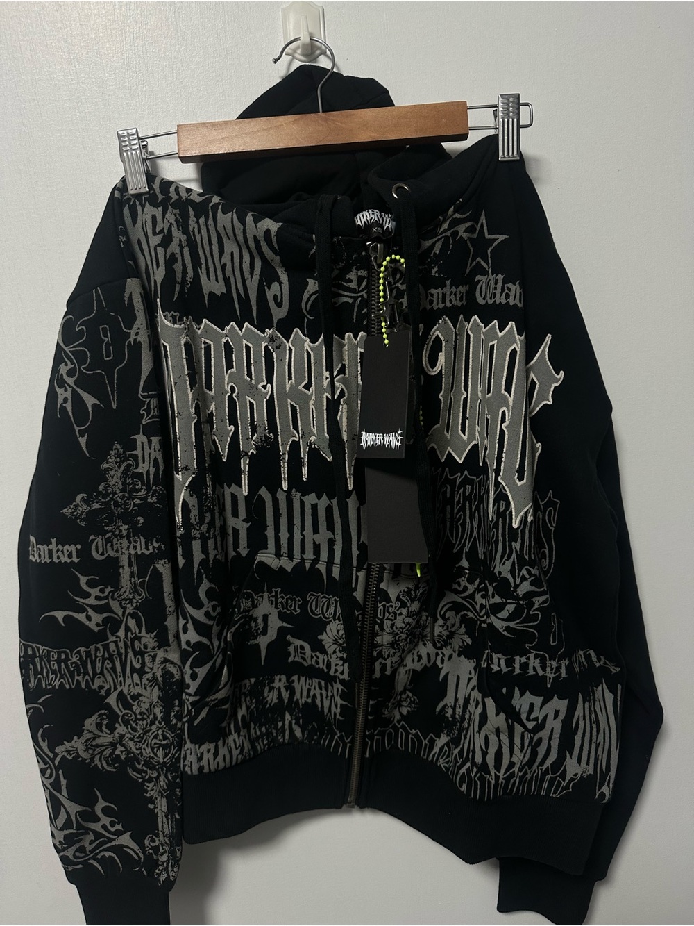 Dolls Kill Black Graphic Zip Front Hoodie Sweater